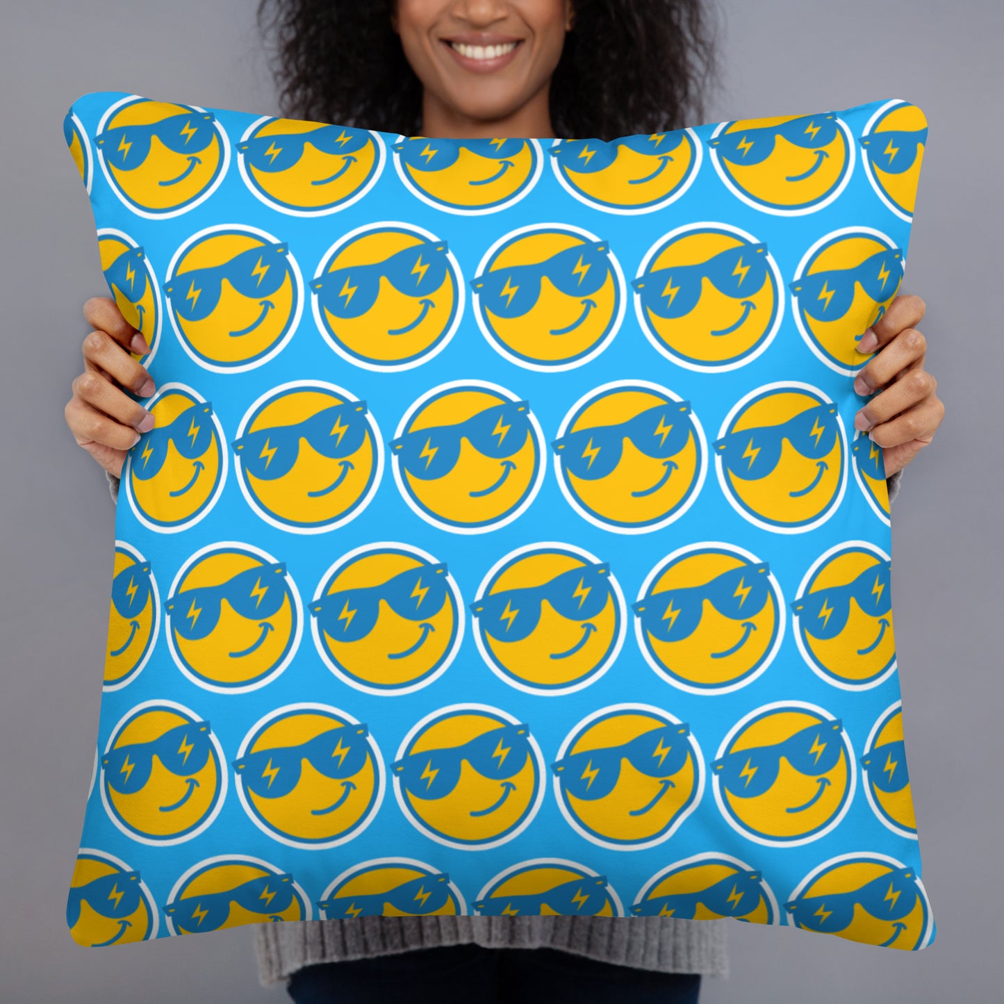 Bolts Smiley Emoji Throw Pillow